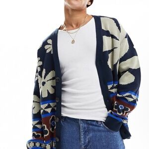 ASOS Men’s Navy and Brown Floral Cardigan